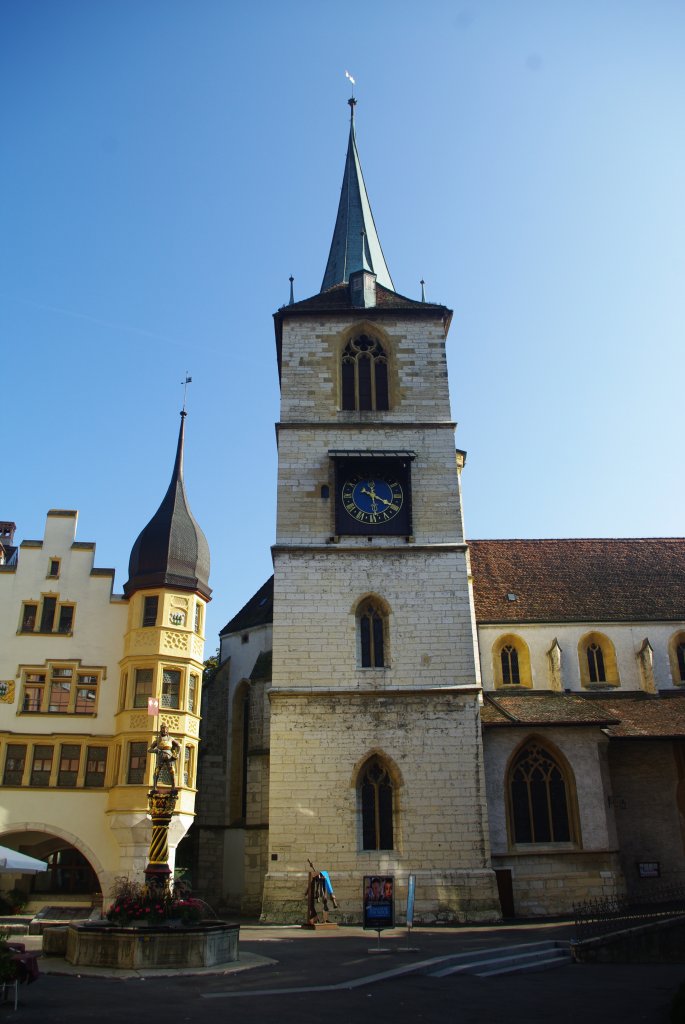 Biel, sptgotische Ref. Stadtkirche St. Benedikt, erbaut im 15. Jahrhundert,
Kanton Bern (01.10.2011)