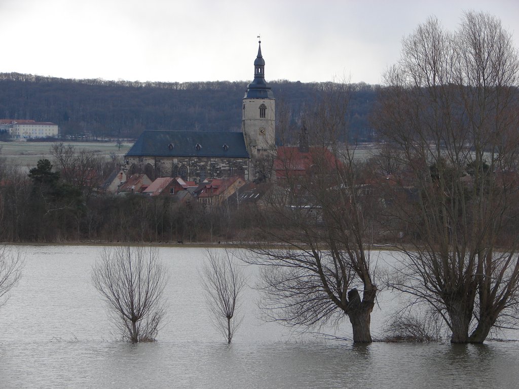 Laucha an der Unstrut - Blick von der Weischtzer Strae ber das Hochwasser - 05.03.2010 
