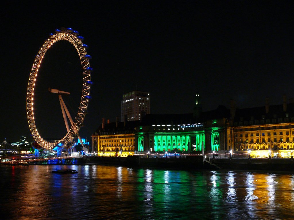 London am 22.04.2011, Themse mit 'London Eye' und 'County Hall'