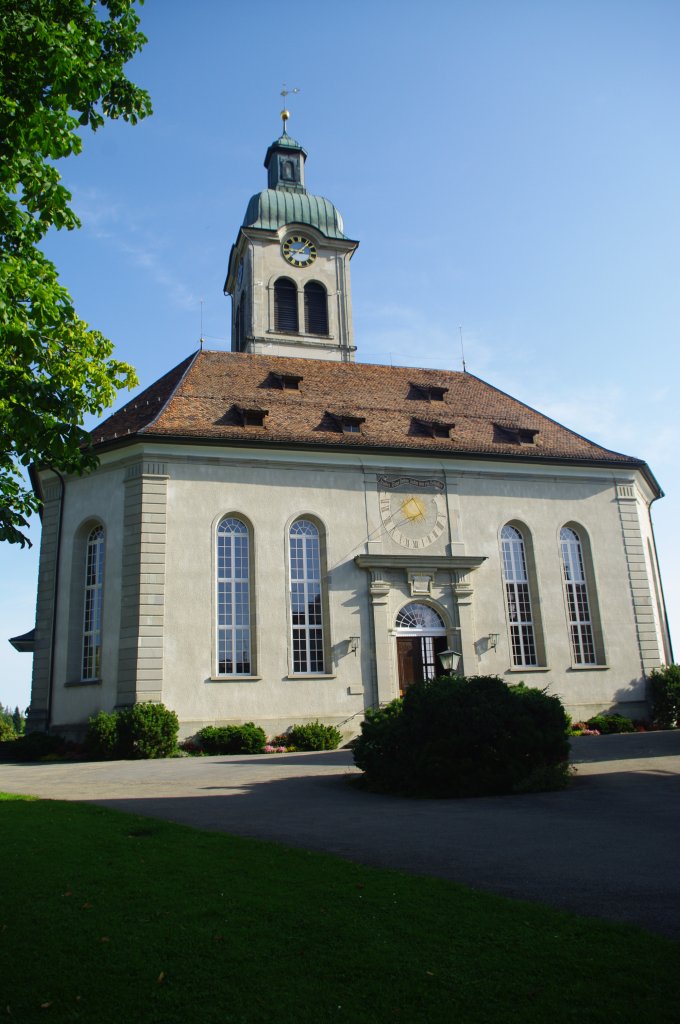 Speicher, Ref. Kirche, erbaut 1808 bis 1810 von Konrad Langenegger nach Entwurf von 
Johann Heinrich Tobler, Klassizistischer Rechteckbau mit abgeschrgten Ecken, Turm 
in der Mittelachse der Rckseite (21.08.2011)