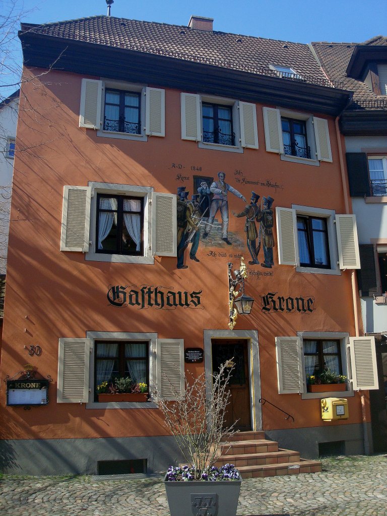 Staufen im Breisgau, historischer Gasthof  Krone , Schauplatz der Revolution von 1848, Mrz 2011 