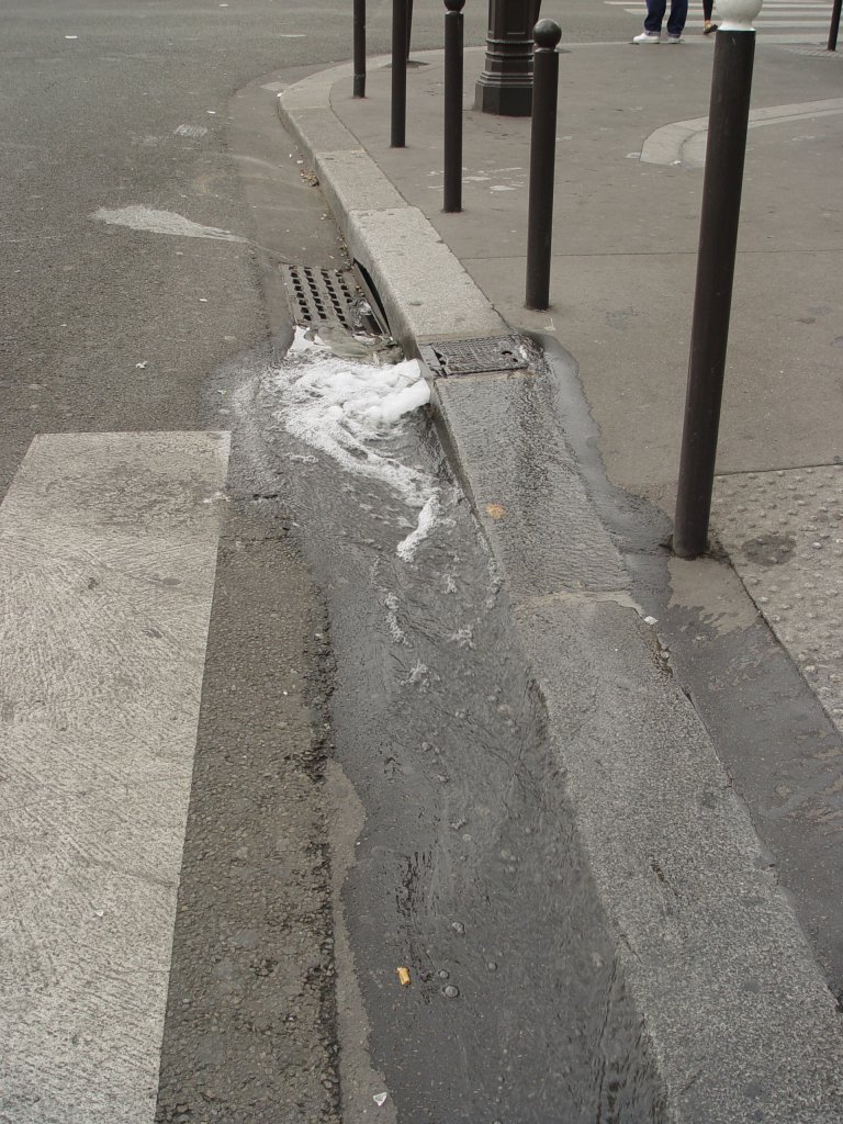 Strassenreinigung am Bordstein in Paris alltglich, 13.07.2009