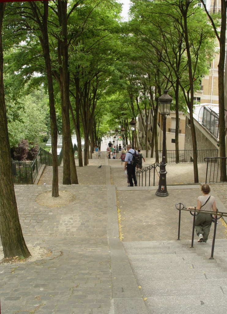 Wer zur Sacr-Coeur und Place du Tertre will und auf die Seilbahn verzichtet, mu Treppen steigen. Hinunter geht es einfacher. (17.07.2009)