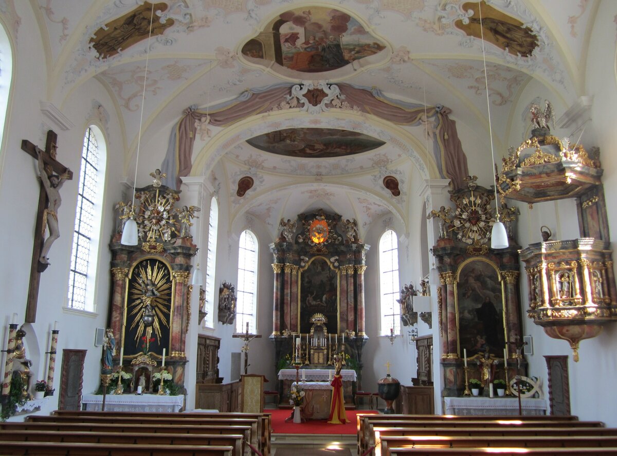 Agawang, barocke Altre in der Pfarrkirche St. Laurentius, Stuck von Franz Xaver Feuchtmayer (23.04.2014)