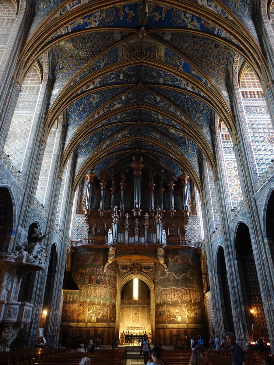 Albi, Kathedrale St. Celice, Fresko Das Jngste Gericht an der Rckwand der Westfassade und Orgel (30.07.2018)