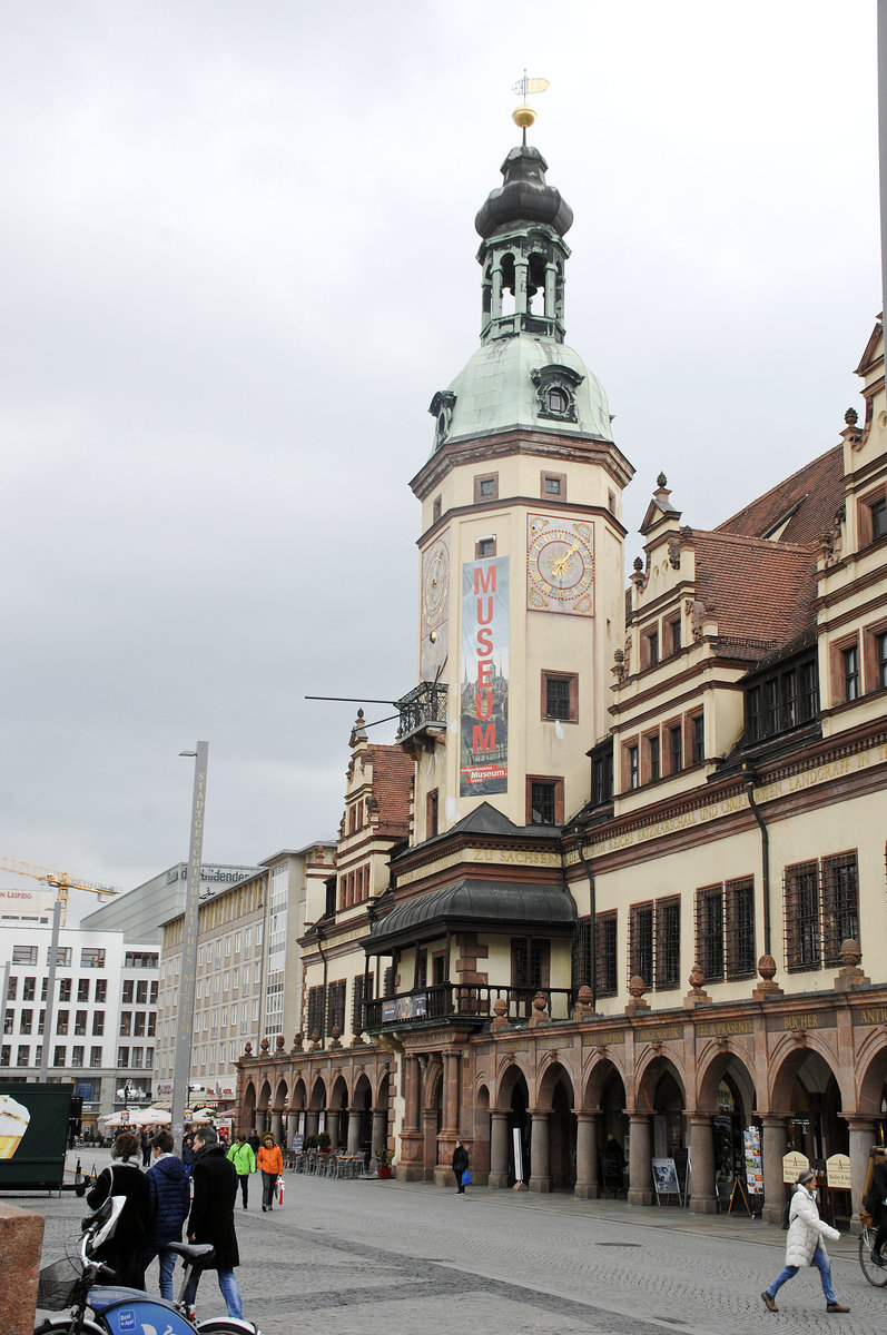 Altes Rathaus am Markt in Leipzig. Aufnahme: 29. April 2017.