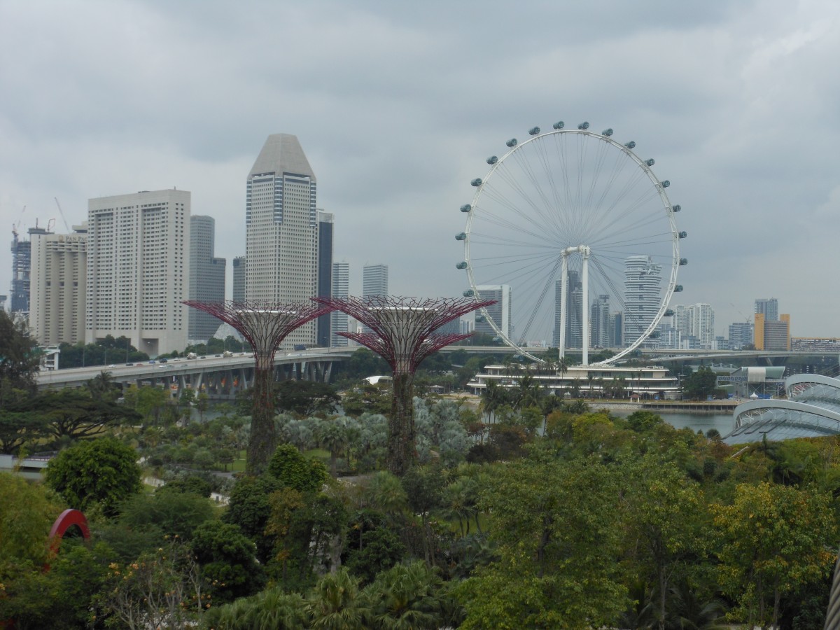 Am 4.10.2014 der erste Tag in Singapur ging es quer durch die Stadt um das Marina Bay Sands Hotel zu finden. Nach Erkunden des Hotels ging es weiter zu den Gardens by the Bay eine riesige Parkanlage mit Stahlkonstruktionen die wie Bume aussehen sollten und auch von Pflanzen bewachsen sind.
Weiters zu sehen der Singapore Flyer und Hochhauswald von Singapur.