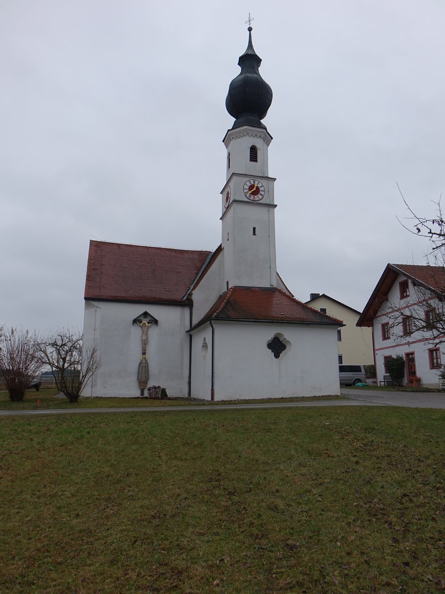 Angerbach, kath. Wallfahrtskirche Maria Heimsuchung, erbaut 1658, 1758 sdlich um  Speiskapelle  erweitert (23.12.2016)