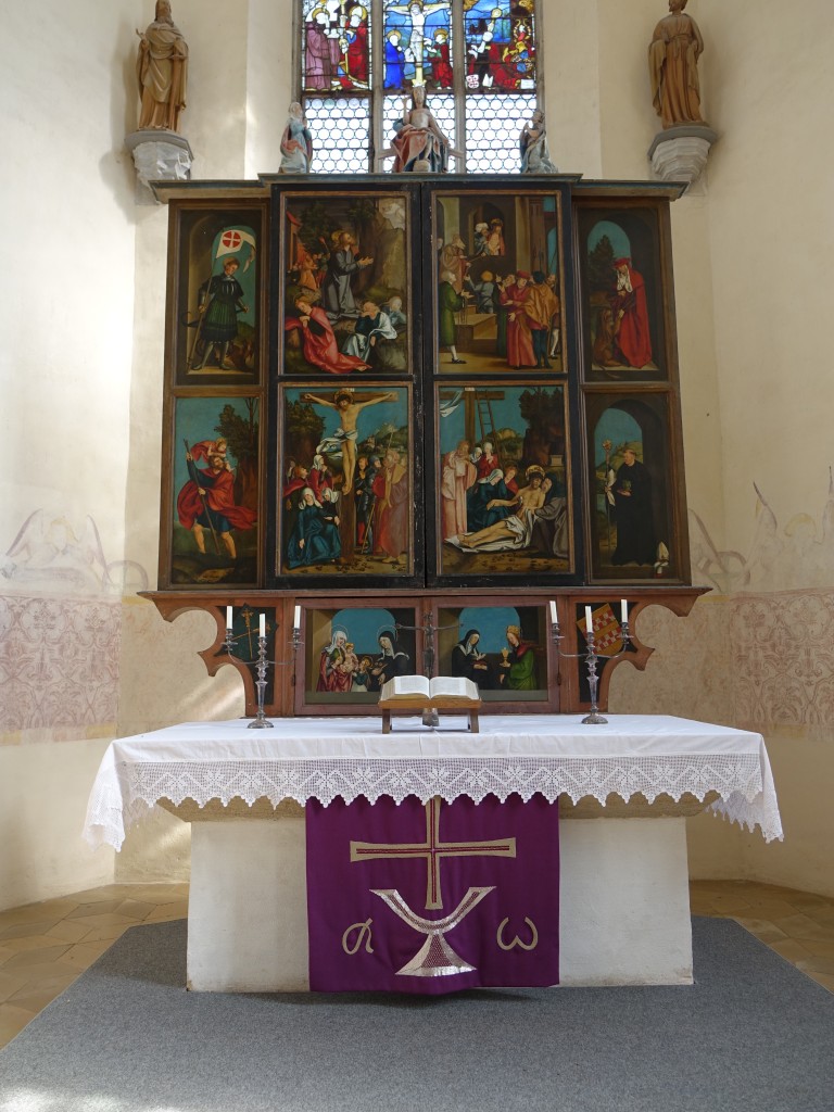 Auhausen, St. Maria Kirche, Flgelaltar von 1513 mit 16 Tafeln, erschaffen von Hans 
Schufelin und Sebastian Daig (18.03.2015)
