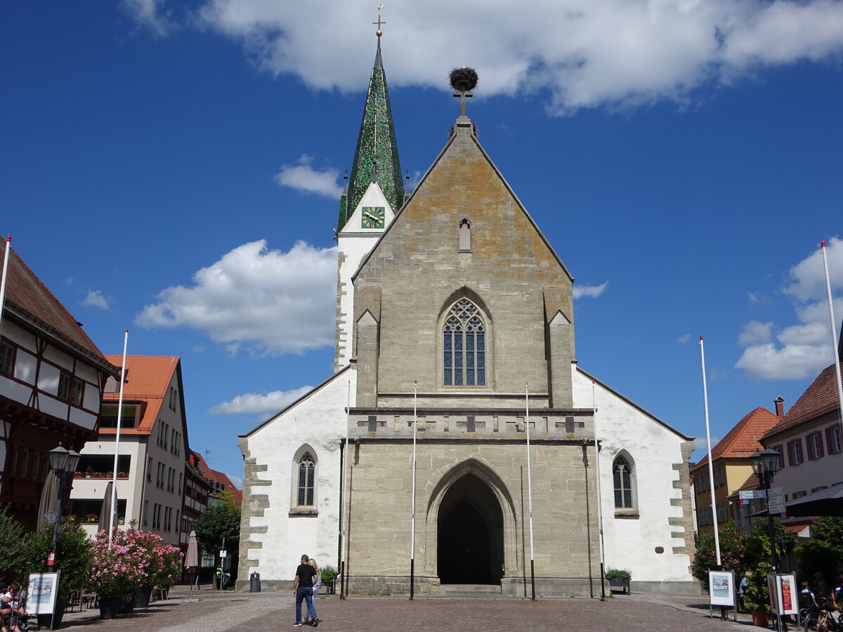 Bad Saulgau, Stadtkirche St. Johannes Baptist, hochgotische Pfeilerbasilika, erbaut ab 1170 (10.07.2022)