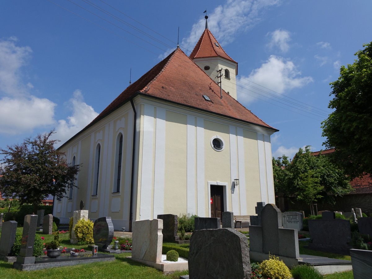 Baldingen, Ev. St. Gallus Kirche, Turmunterbau romanisch, Saalbau von 1755 (07.06.2015)