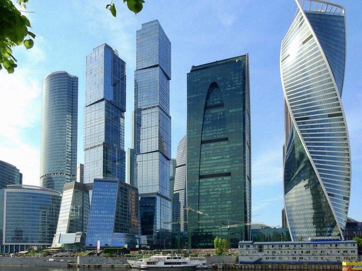 Blick auf den Financial District von Moskau. Eine Ansicht der Stadt die nicht so gelufig ist. Foto vom 14.05.2018.