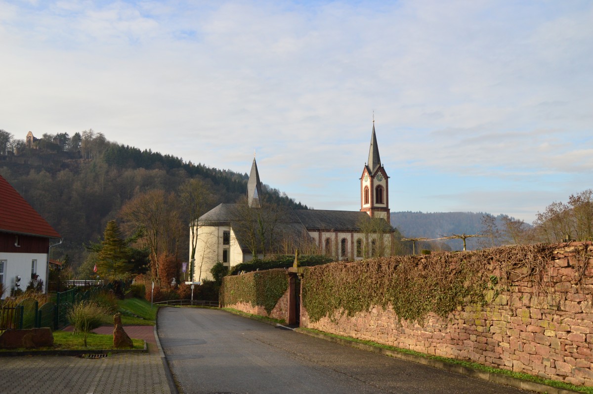 Blick von der Friedhofstrae auf die Kirche St. Afra in Neckargerach. 