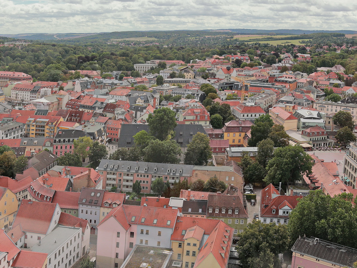 Blick in Richtung Norden vom City Skyliner in Weimar aus am 27. Augsut 2020.