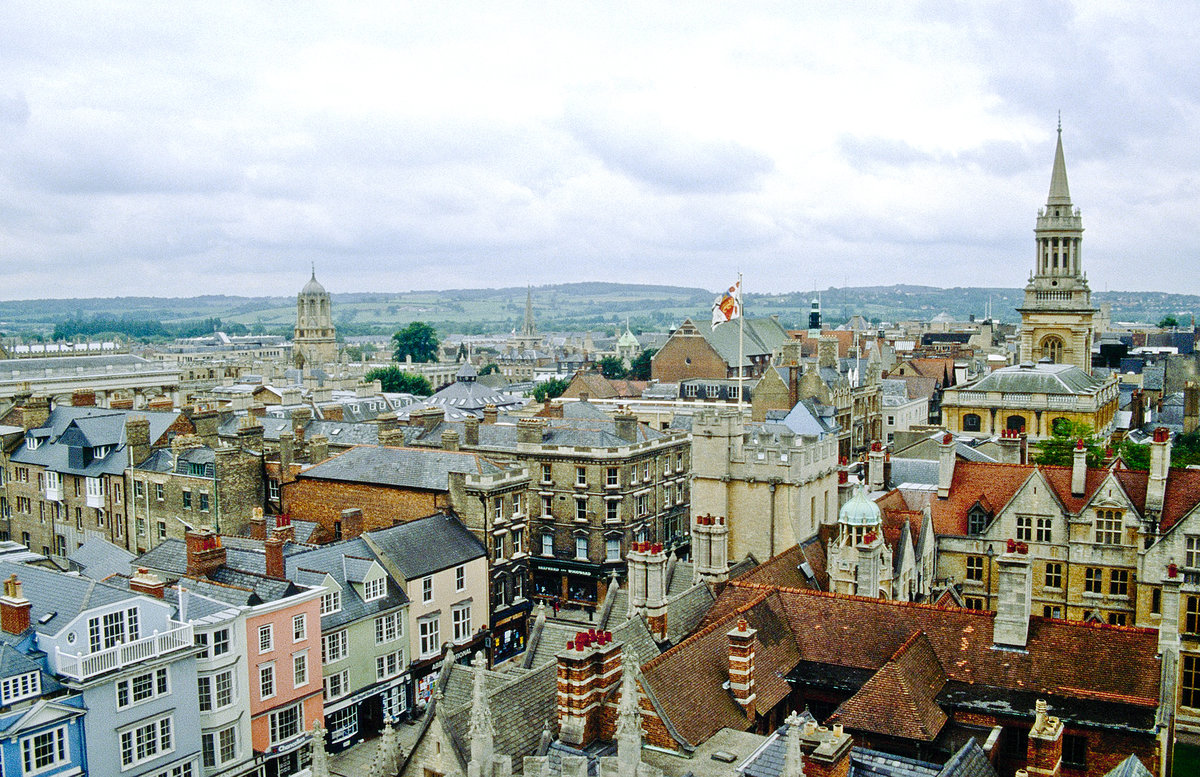 Blick ber Oxford vom University-Tower. Bild vom Dia. Aufnahme: Juni 1991.