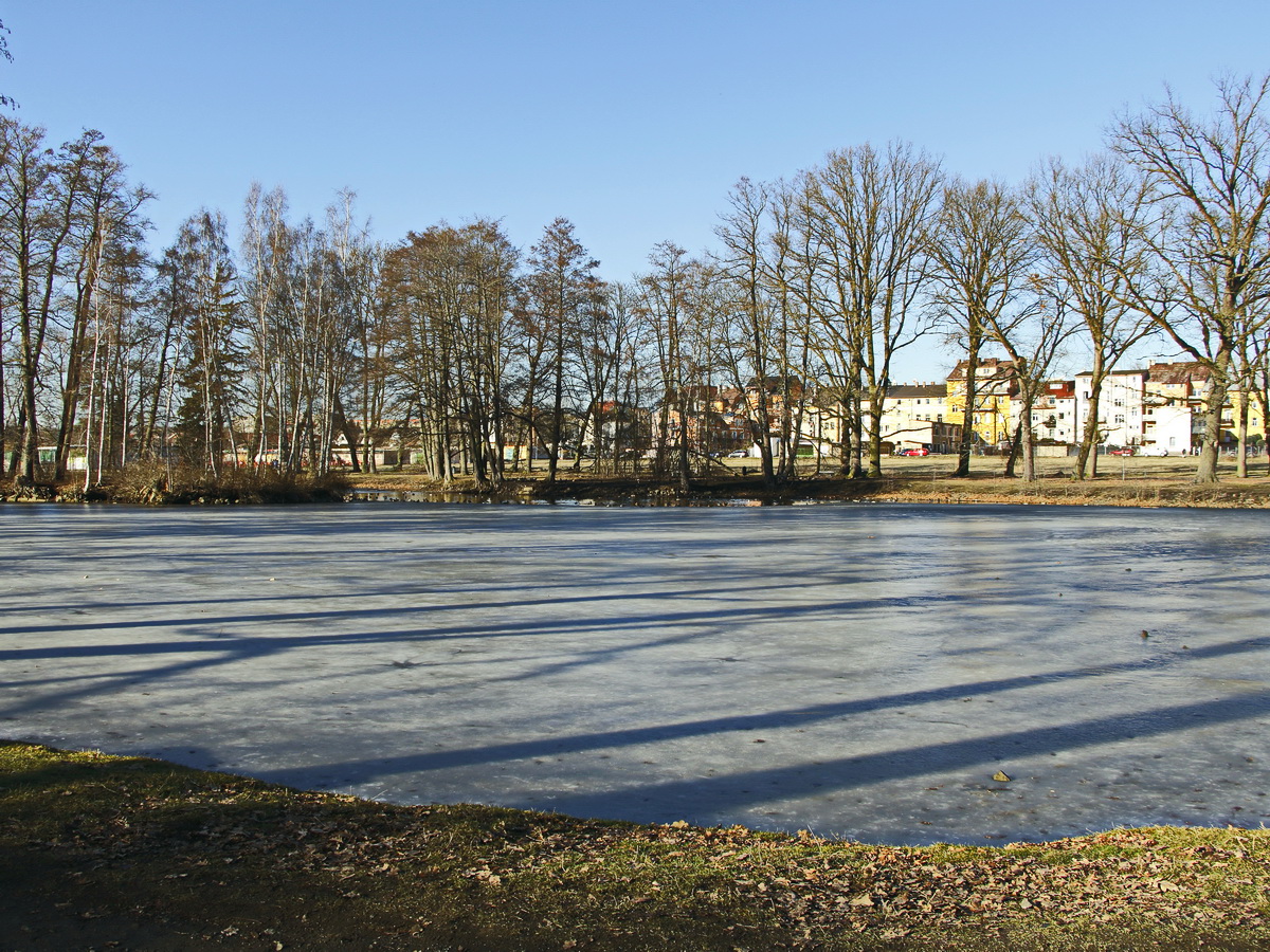 Blick ber den Schwanensee am 18. Februar 2019 auf Teile von Franzensbad.