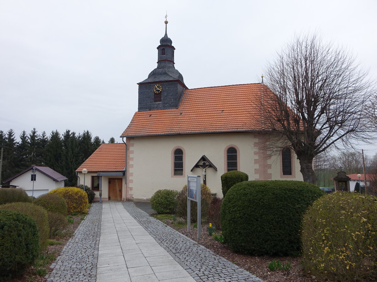 Bseckendorf, evangelische St. Nikolaus Kirche, erbaut 1714 (18.03.2024)