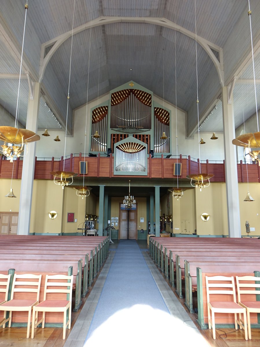 Brunskog, Orgelempore in der neugotischen Ev. Kirche, erbaut 1976 von Mrtenssons Orgelfabrik (31.05.2018)