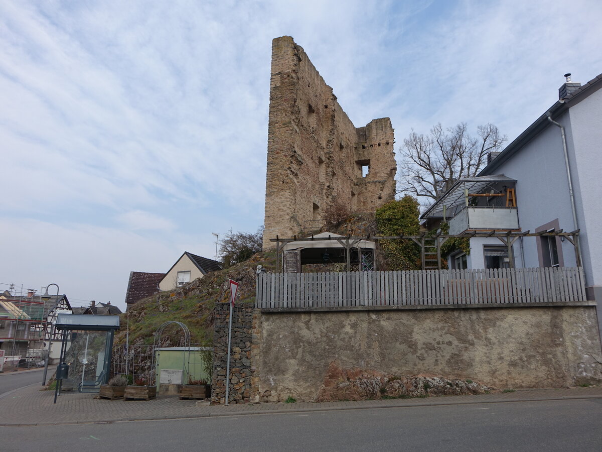 Burg Oberneisen, erbaut bis 1288 als Sitz der Ritter von Nesen, westliche Auenwand noch erhalten (20.03.2022)