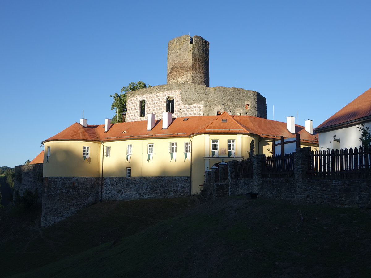 Burg Svojanow, erbaut von Knig Přemysl Ottokar II. ab 1253 als Schutzburg auf dem Trstěnick-Steig (01.08.2020)