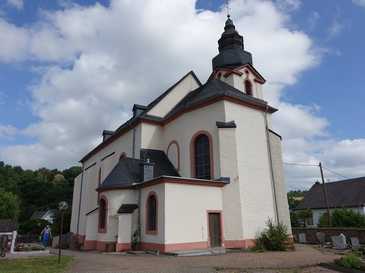 Butzweiler, kath. Pfarrkirche St. Remigius, barocker Saalbau, erbaut 1759 (23.06.2022)