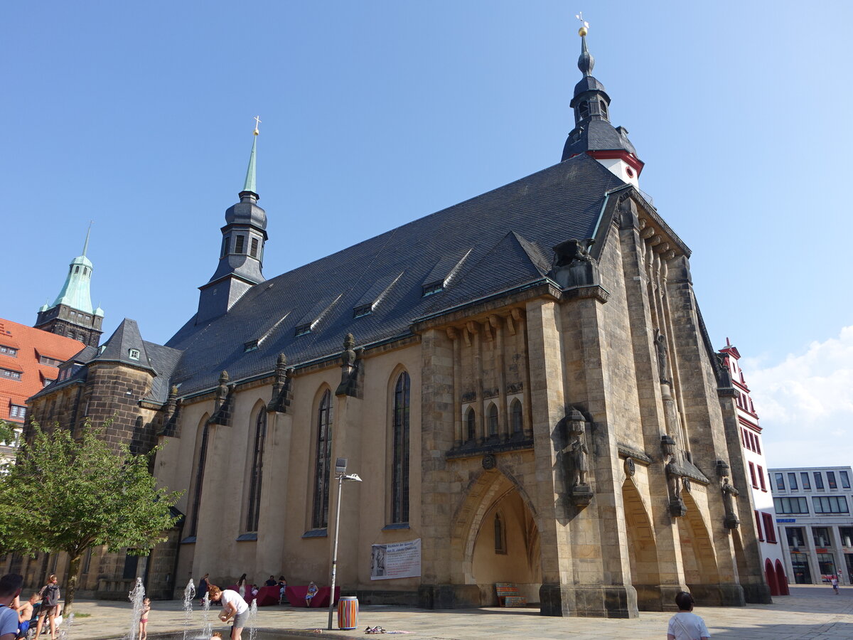 Chemnitz, evangelische Stadtkirche St. Jacobi, erbaut im 14. Jahrhundert (20.08.2023)