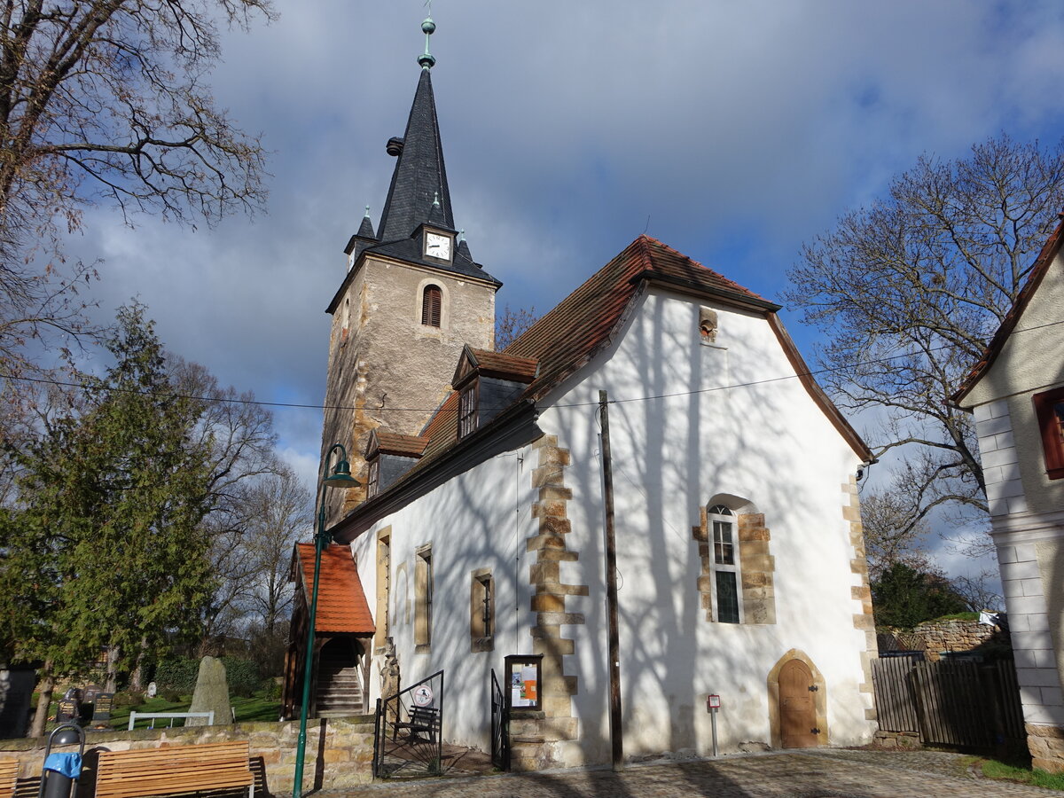 Cobstdt, evangelische Kirche, erbaut im 16. Jahrhundert (25.03.2023)