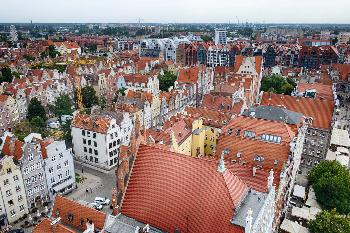 Danzig - Gdansk. Aussicht vom Turm des Rechtstdtischen Rathauses in stlicher Richtung. Aufnahme: 12. August 2019.