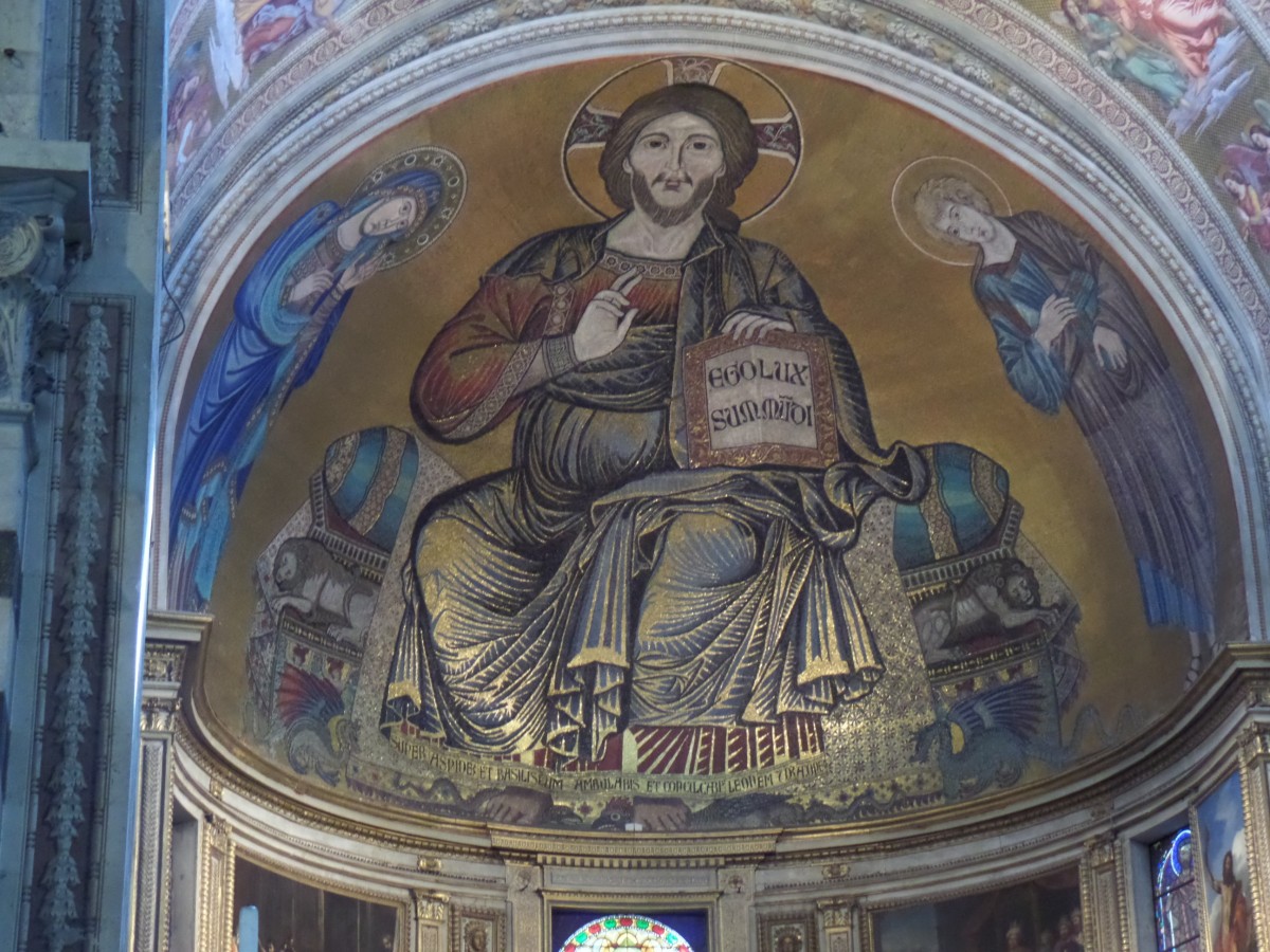 Das Gemlde ber dem Altar im Dom von Pisa, Foto am 21.5.2014
