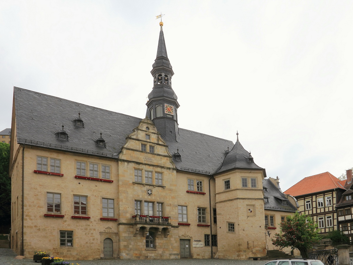 Das  Rathaus (Ratskeller) der Stadt Blankenburg (Harz) am 19. Mai 2017 mit thematisch wechselnde Ausstellungen zur Geschichte. 