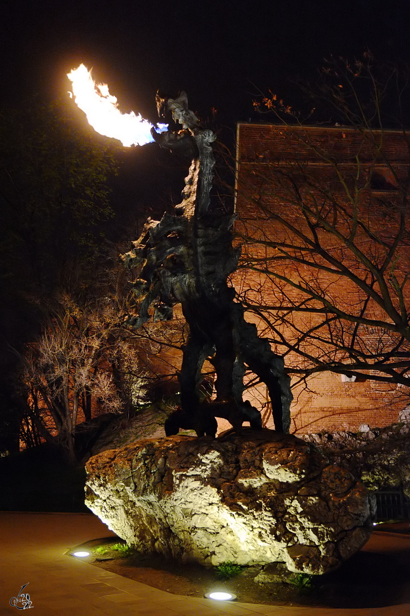 Der feuerspeiende Wawel-Drache ist Teil in der polnischen Volkssage und wurde 1970 in der Nhe der Burg aufgestellt.  (Mrz 2014)