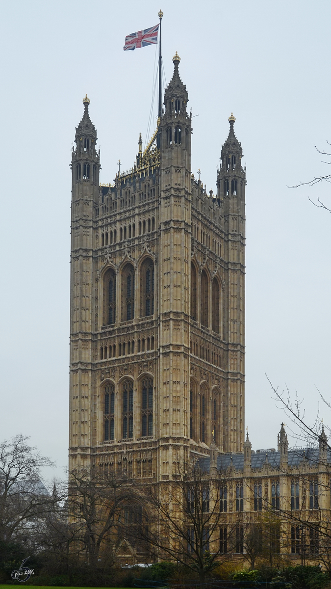 Der Victoria Tower am Westminsterpalast im Zentrum von London. (Mrz 2013)
