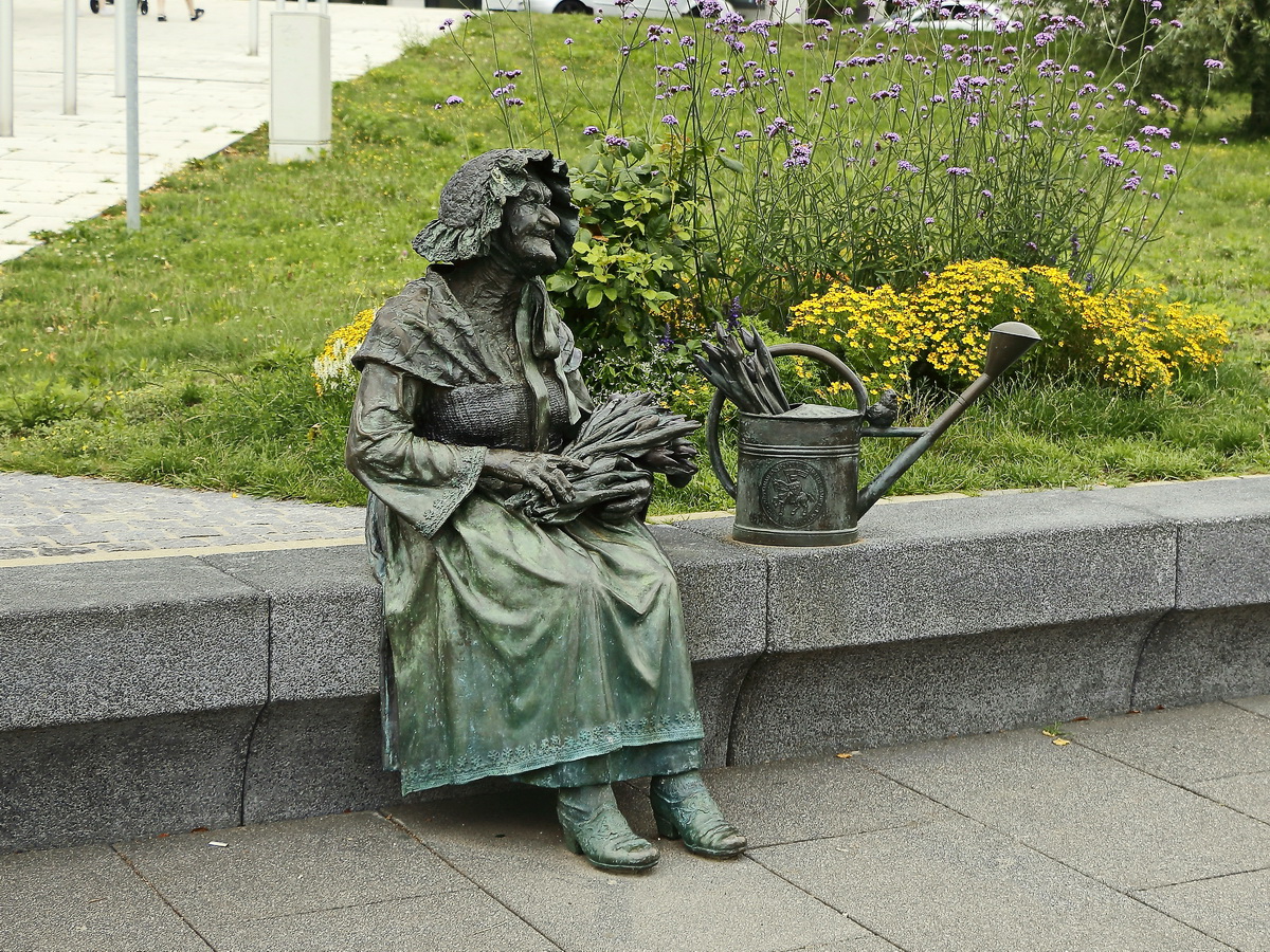 Die Blumenfrau Bertha Klingberg,  eine Blumenbinderin und Ehrenbrgerin der Stadt Schwerin, hier am 01. August 2019 am Burgsee ufer in Schwerin. 
