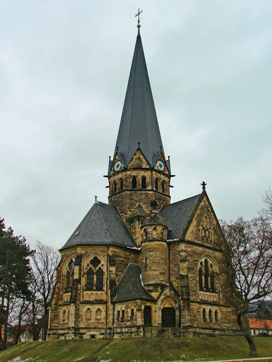 Die St. Petri-Kirche aus dem Jahr 1906 im Friedenpark in Thale am 17. Februar 2018.