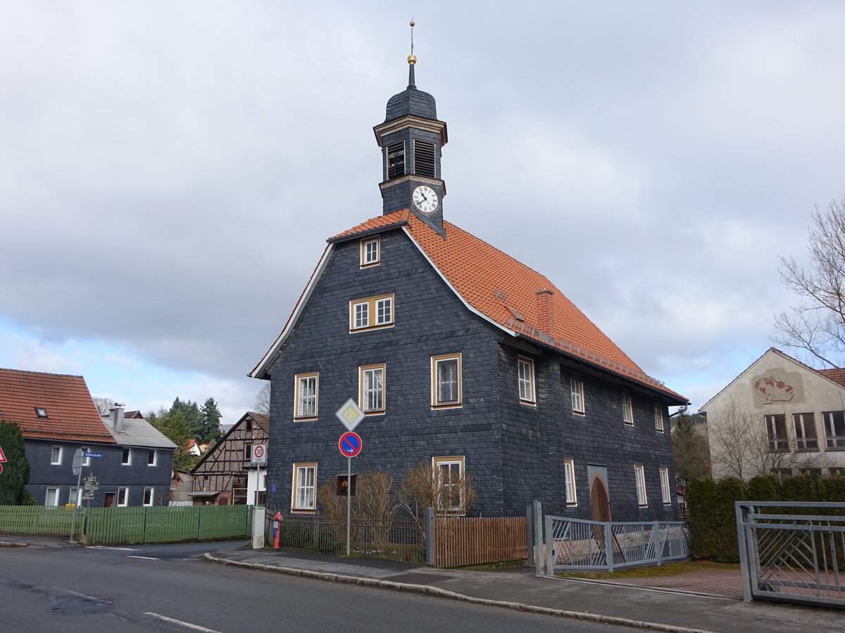 Dietzhausen, evangelische Pfarrkirche St. Johannes, erbaut von 1681 bis 1682 (26.02.2022)