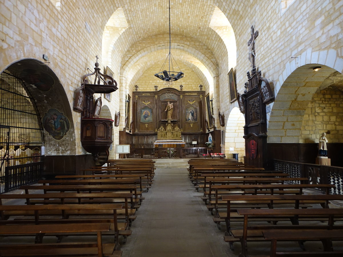 Domme, barocker Altar und Kanzel in der Notre Dame Kirche (22.07.2018)
