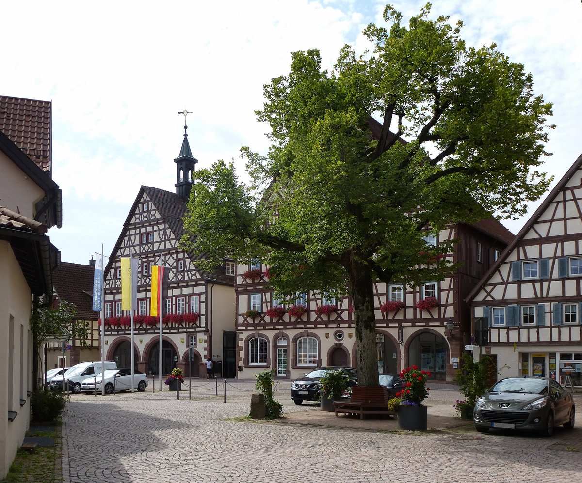 Dornstetten, Blick von der Martinskirche zum Rathaus, Sept.2017