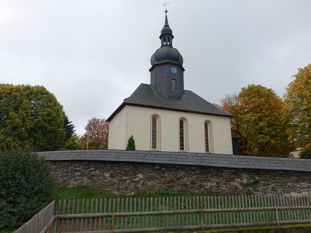 Drognitz, evangelische St. Johannis Kirche, erbaut von 1699 bis 1701 (18.10.2022)