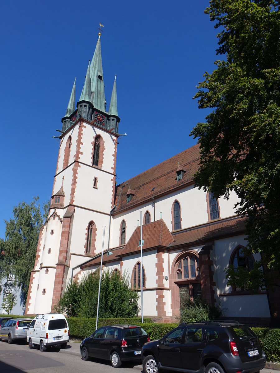 Durlach, kath. Pfarrkirche St. Peter und Paul, erbaut von 1898 bis 1900 durch den Architekten Max Meckel (12.08.2017)