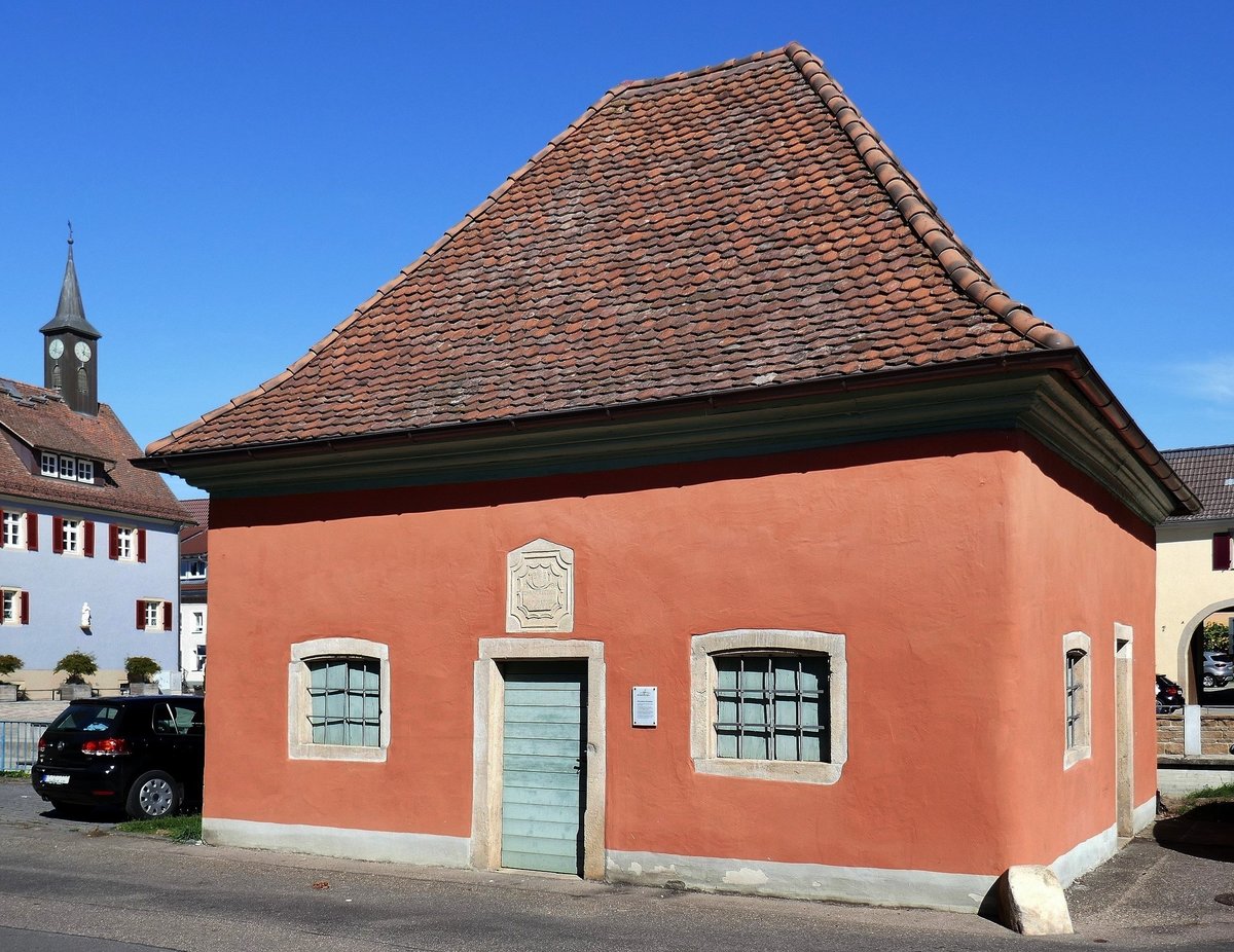 Ehrenstetten, die Metzig, ltestes noch erhaltenes Schlachthaus in Baden, erbaut 1784 und bis 1960 in Betrieb, wird heute von div. Vereinen genutzt, Sept.2018