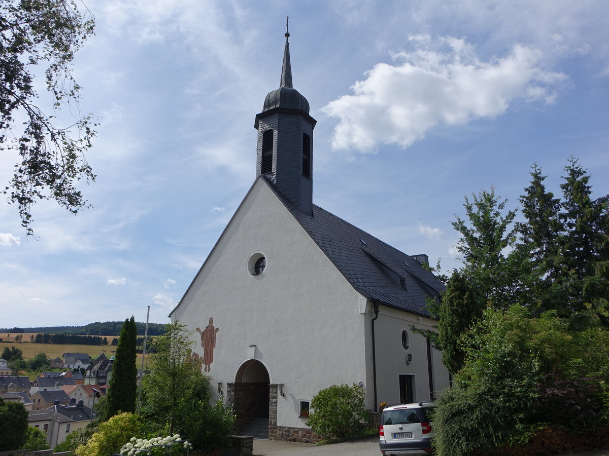 Ellefeld, Auferstehungskirche in der Bahnhofstrae, erbaut von 1954 bis 1957 (23.07.2023)