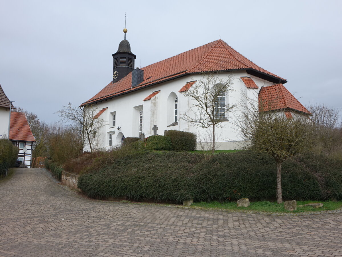 Elvershausen, evangelische St. Valentini Kirche, erbaut 1519 (19.03.2024)