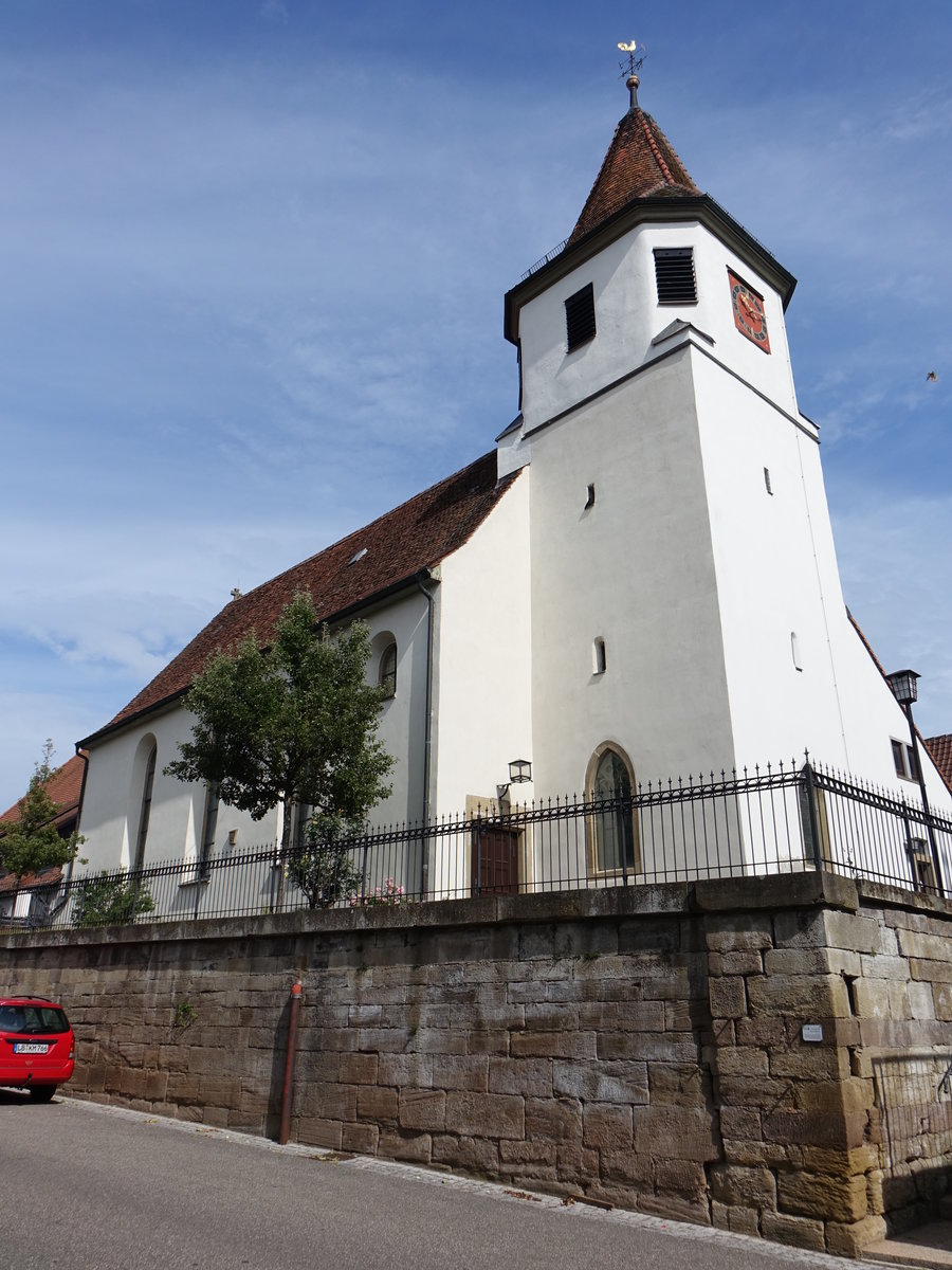 Erligheim, ev. Pfarrkirche St. Johannes, Chorturmkirche erbaut 1749 (24.06.2018)
