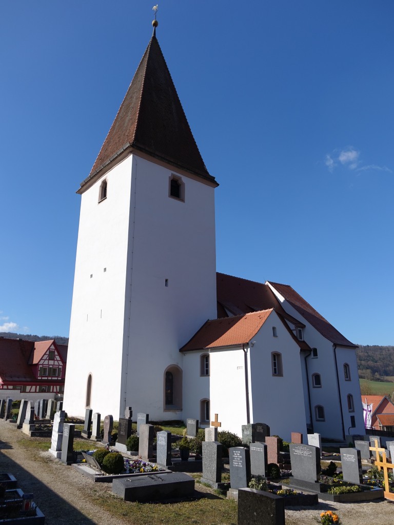 Eschenbach, Ev. St. Paul Kirche, Chorturm um 1300, Langhaus 14. Jahrhundert (05.04.2015)