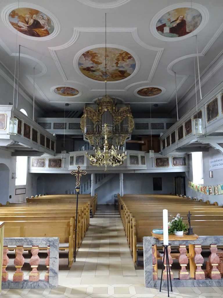 Etzelwang, Orgelempore in der Ev. Pfarrkirche St. Nikolaus (05.04.2015)