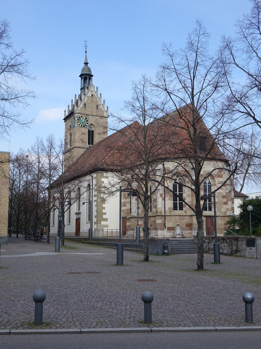 Fellbach, Ev. Lutherkirche, Turm und Chor erbaut von 1519 bis 1524, Kirchenschiff erbaut 1779 (10.04.2016)