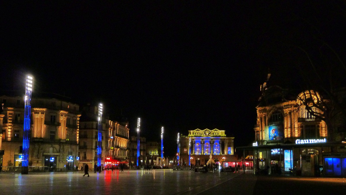 Frankreich, Languedoc, Hrault, Montpellier, Place de la Comdie by night. 23.01.2014 