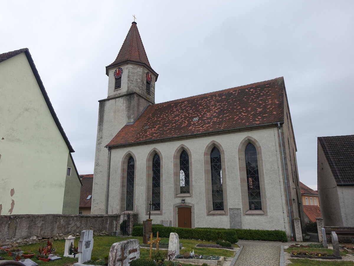 Gerolfingen, Pfarrkirche St. Erhard, sptgotische Chorturmkirche, Kirchenschiff erbaut von 1864 bis 1865 (13.03.2016)