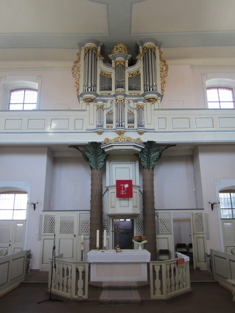 Gllheim, Sauer Orgel in der Ev. Kirche, Orgelprospekt von Johann Georg Geib von 1880 (23.08.2014)