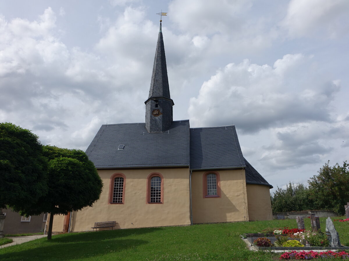 Gpfersdorf, evangelische Dorfkirche, Saalkirche erbaut 1336 (13.08.2023)